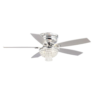 52" Kanpur Modern Chrome Flush Mount Reversible Crystal Ceiling Fan with Lighting and Remote Control - Vaczon