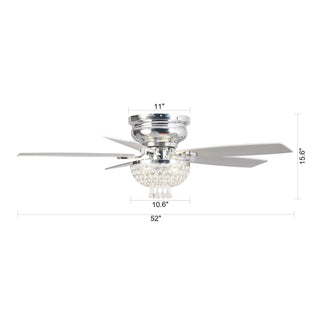 52" Kanpur Modern Chrome Flush Mount Reversible Crystal Ceiling Fan with Lighting and Remote Control - Vaczon