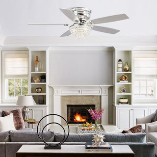 52" Kanpur Modern Chrome Flush Mount Reversible Crystal Ceiling Fan with Lighting and Remote Control - Vaczon