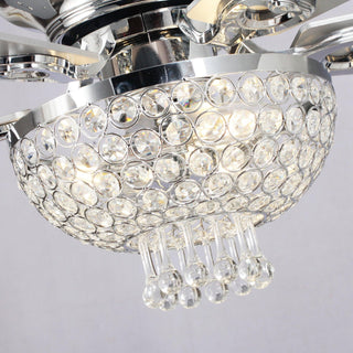 52" Kanpur Modern Chrome Flush Mount Reversible Crystal Ceiling Fan with Lighting and Remote Control - Vaczon