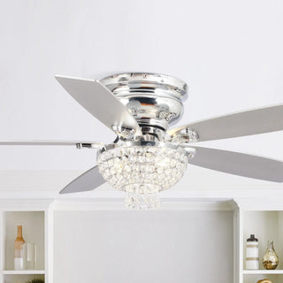 52" Kanpur Modern Chrome Flush Mount Reversible Crystal Ceiling Fan with Lighting and Remote Control - Vaczon