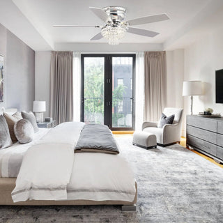 52" Kanpur Modern Chrome Flush Mount Reversible Crystal Ceiling Fan with Lighting and Remote Control - Vaczon