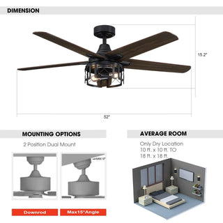 Kolkata 52 Inch Industrial Downrod Ceiling Fan with Light - Vaczon