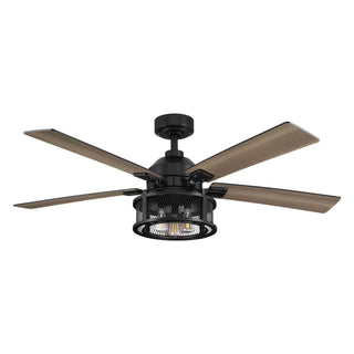 52" Lucknow Industrial Black Reversible Ceiling Fan with Lighting and Remote Control - Vaczon