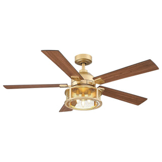 52" Lucknow Industrial Golden Reversible Ceiling Fan with Lighting and Remote Control - Vaczon