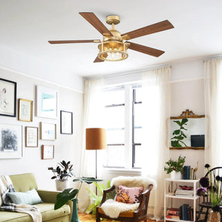 52" Lucknow Industrial Golden Reversible Ceiling Fan with Lighting and Remote Control - Vaczon