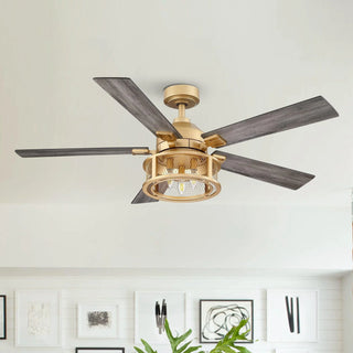 52" Lucknow Industrial Golden Reversible Ceiling Fan with Lighting and Remote Control - Vaczon