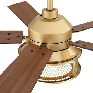 52" Lucknow Industrial Golden Reversible Ceiling Fan with Lighting and Remote Control - Vaczon