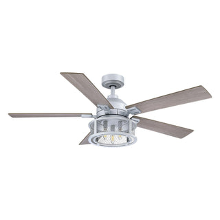 52" Lucknow Industrial Silver Reversible Ceiling Fan with Lighting and Remote Control - Vaczon