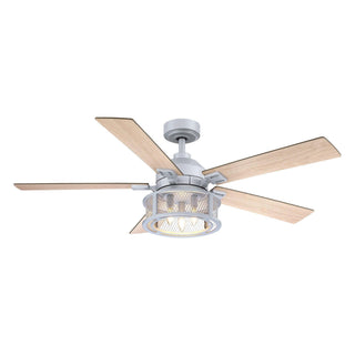 52" Lucknow Industrial Silver Reversible Ceiling Fan with Lighting and Remote Control - Vaczon