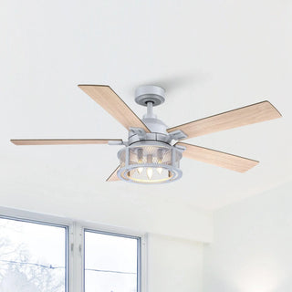 52" Lucknow Industrial Silver Reversible Ceiling Fan with Lighting and Remote Control - Vaczon