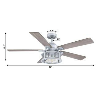 52" Lucknow Industrial Silver Reversible Ceiling Fan with Lighting and Remote Control - Vaczon