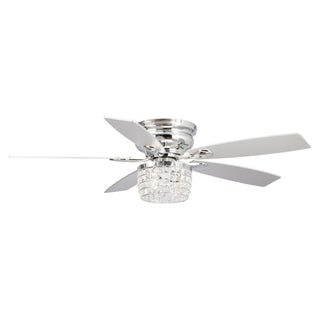52" Panipat Modern Chrome Flush Mount Reversible Crystal Ceiling Fan with Lighting and Remote Control - Vaczon