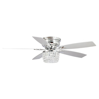 52" Panipat Modern Chrome Flush Mount Reversible Crystal Ceiling Fan with Lighting and Remote Control - Vaczon
