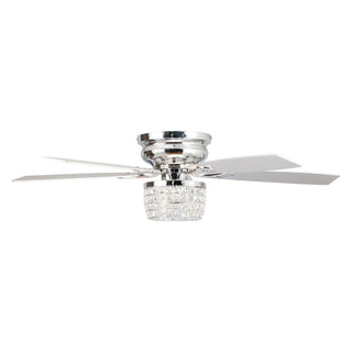 52" Panipat Modern Chrome Flush Mount Reversible Crystal Ceiling Fan with Lighting and Remote Control - Vaczon