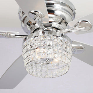 52" Panipat Modern Chrome Flush Mount Reversible Crystal Ceiling Fan with Lighting and Remote Control - Vaczon