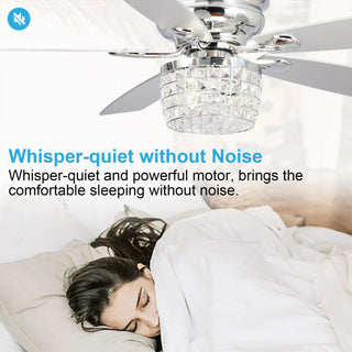 52" Panipat Modern Chrome Flush Mount Reversible Crystal Ceiling Fan with Lighting and Remote Control - Vaczon