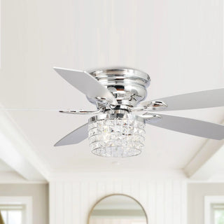 52" Panipat Modern Chrome Flush Mount Reversible Crystal Ceiling Fan with Lighting and Remote Control - Vaczon