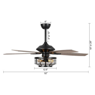 52" Paquette Industrial Downrod Mount Reversible Ceiling Fan with Lighting and Remote Control - Vaczon