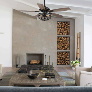 52" Paquette Industrial Downrod Mount Reversible Ceiling Fan with Lighting and Remote Control - Vaczon