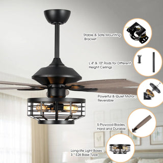 52" Paquette Industrial Downrod Mount Reversible Ceiling Fan with Lighting and Remote Control - Vaczon