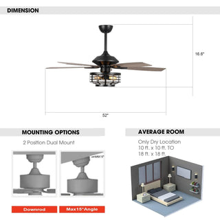 52" Paquette Industrial Downrod Mount Reversible Ceiling Fan with Lighting and Remote Control - Vaczon