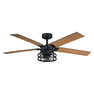 52" Prayag Industrial Black Downrod Mount Reversible Ceiling Fan with Lighting and Remote Control - Vaczon