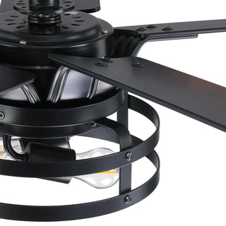 52" Prayag Industrial Black Downrod Mount Reversible Ceiling Fan with Lighting and Remote Control - Vaczon