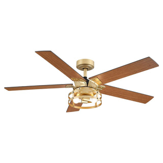 52" Prayag Industrial Golden Downrod Mount Reversible Ceiling Fan with Lighting and Remote Control - Vaczon