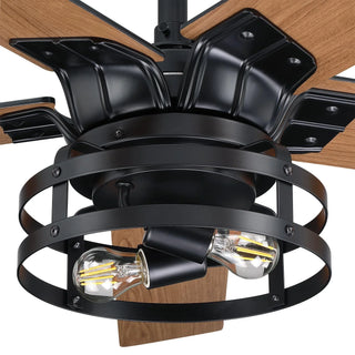 52" Prayag Industrial Black Downrod Mount Reversible Ceiling Fan with Lighting and Remote Control - Vaczon