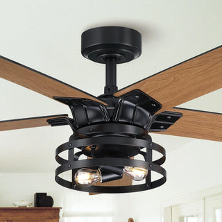 52" Prayag Industrial Black Downrod Mount Reversible Ceiling Fan with Lighting and Remote Control - Vaczon