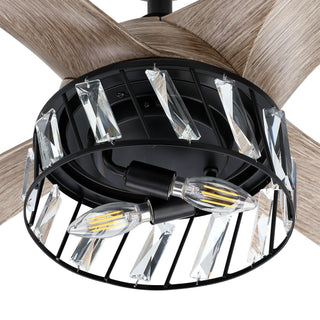 52" Tata Nagar Farmhouse Downrod Mount Reversible Crystal Ceiling Fan with Lighting and Remote Control - Vaczon