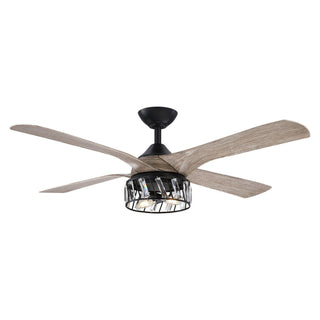 52" Tata Nagar Farmhouse Downrod Mount Reversible Crystal Ceiling Fan with Lighting and Remote Control - Vaczon