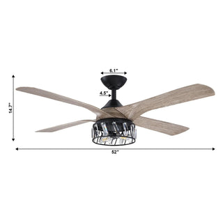 52" Tata Nagar Farmhouse Downrod Mount Reversible Crystal Ceiling Fan with Lighting and Remote Control - Vaczon