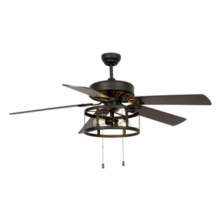 52" Urbana Downrod Mount Reversible Industrial Ceiling Fan with Lighting and Pull Chain - Vaczon