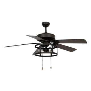 52" Urbana Downrod Mount Reversible Industrial Ceiling Fan with Lighting and Pull Chain - Vaczon