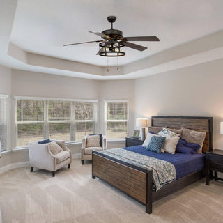 52" Urbana Downrod Mount Reversible Industrial Ceiling Fan with Lighting and Pull Chain - Vaczon