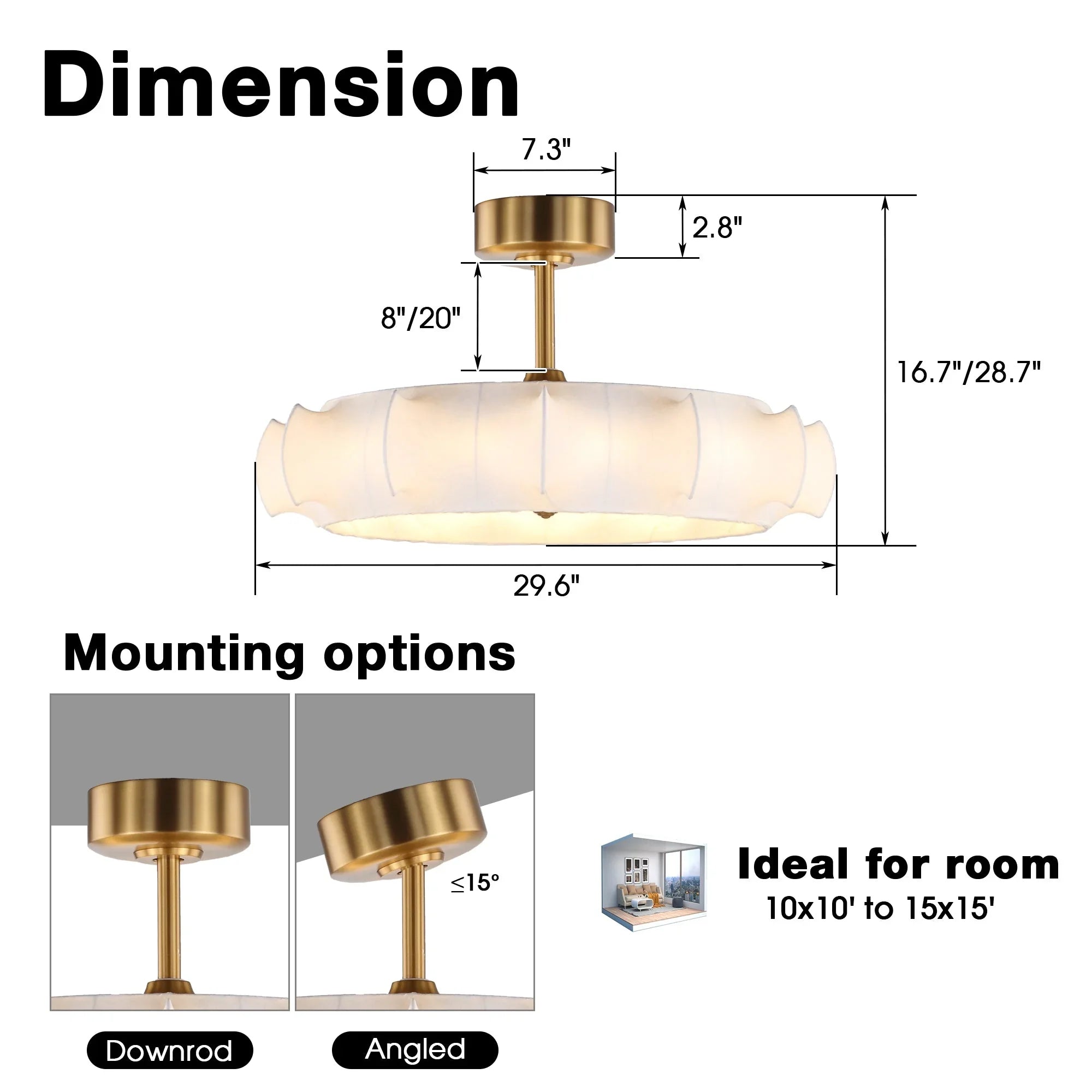 Vaczon 30 Inch Electroplated Golden Downrod Mount Luxury Fandelier with Light - Vaczon