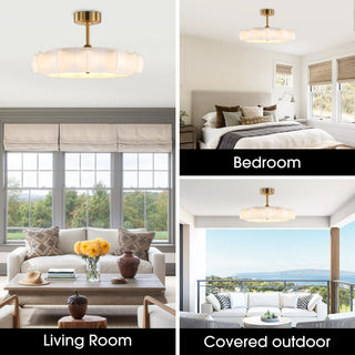 Vaczon 30 Inch Electroplated Golden Downrod Mount Luxury Fandelier with Light - Vaczon