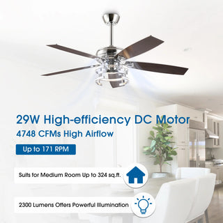 Vaczon 52" Rita Double-sided Blades Downrod Mount LED Ceiling Fan with Remote Control