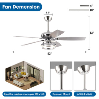 Vaczon 52" Rita Double-sided Blades Downrod Mount LED Ceiling Fan with Remote Control