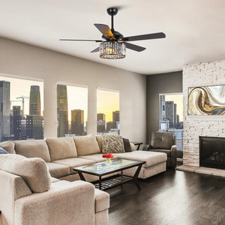 Vaczon 52" Dicken Modern Downrod Mount Reversible Crystal Ceiling Fan With Lighting