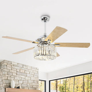 Vaczon 52" Dicken Modern Downrod Mount Reversible Crystal Ceiling Fan With Lighting