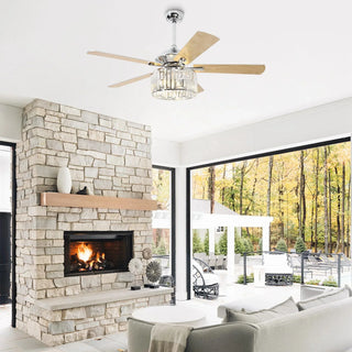 Vaczon 52" Dicken Modern Downrod Mount Reversible Crystal Ceiling Fan With Lighting