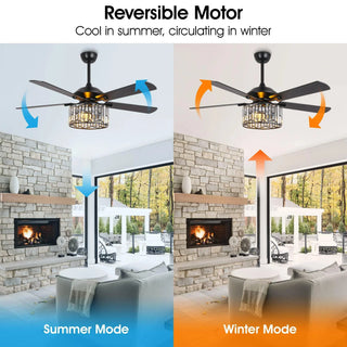 Vaczon 52" Dicken Modern Downrod Mount Reversible Crystal Ceiling Fan With Lighting