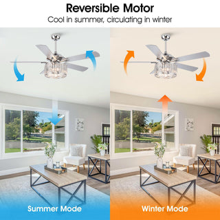 Vaczon 52" Dicken Modern Downrod Mount Reversible Crystal Ceiling Fan With Lighting