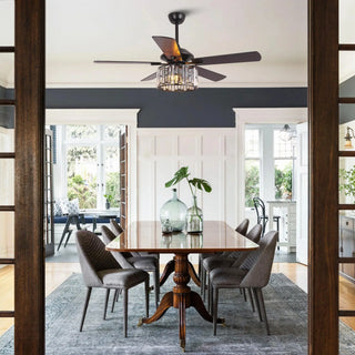 Vaczon 52" Dicken Modern Downrod Mount Reversible Crystal Ceiling Fan With Lighting