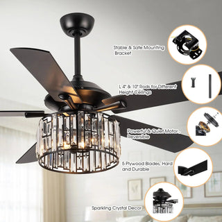 Vaczon 52" Dicken Modern Downrod Mount Reversible Crystal Ceiling Fan With Lighting