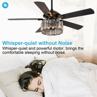 Vaczon 52" Dicken Modern Downrod Mount Reversible Crystal Ceiling Fan With Lighting