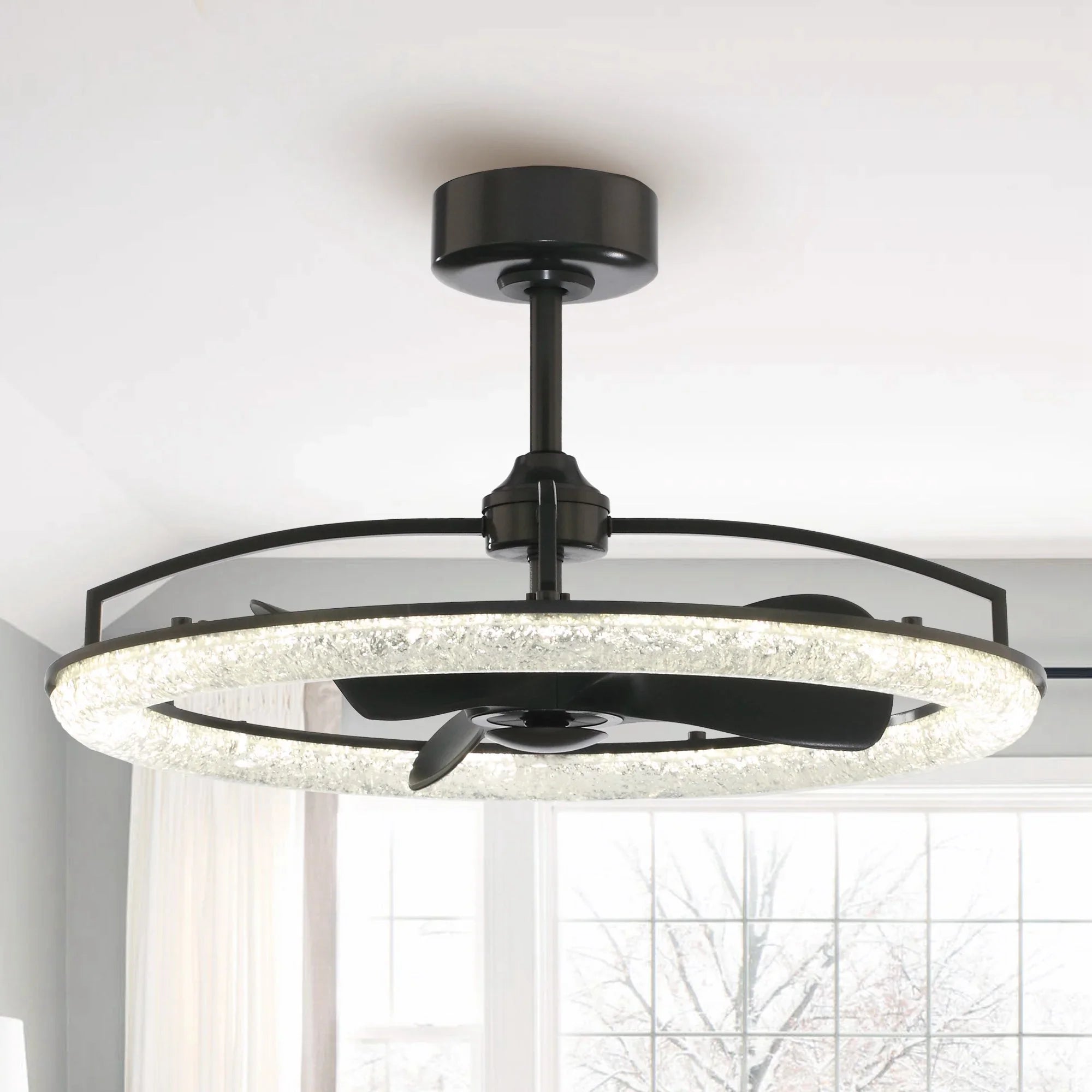 Vaczon 32 Inch Black Downrod Mount Luxury Fandelier with Light - Vaczon